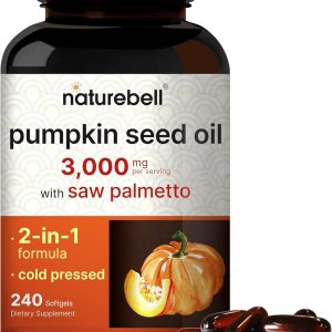 NatureBell Virgin Pumpkin Seed Oil 3,000mg Per Serving with Saw Palmetto, 240 Softgel Capsules | Cold Pressed – Rich in Omega 6 & 9 Essential Fatty Acids – Prostate & Bladder Supplements, Non-GMO